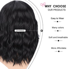 ZYYDSGO Shoulder-length bob wig with textured waves for everyday wear.