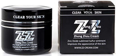 ZZ Cream bottle pour suggests relief for acne-prone skin and gentle rosacea support.