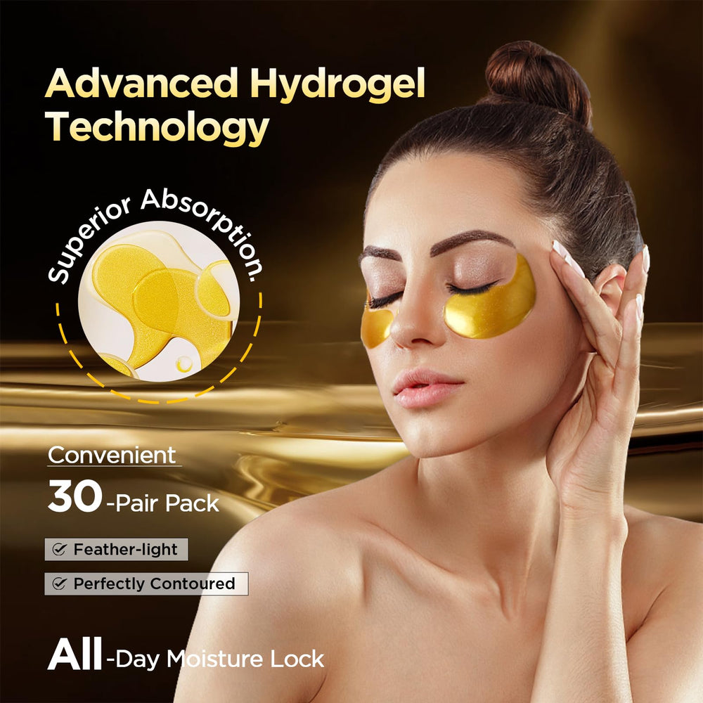 ZZILME 24k Gold Eye Patches apply under the eyes for soothing relief.