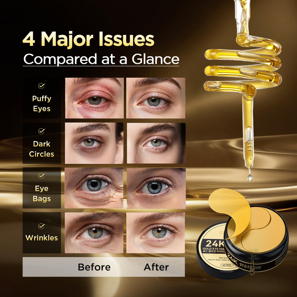 ZZILME 24k Gold Eye Patches depuff the under-eye area.