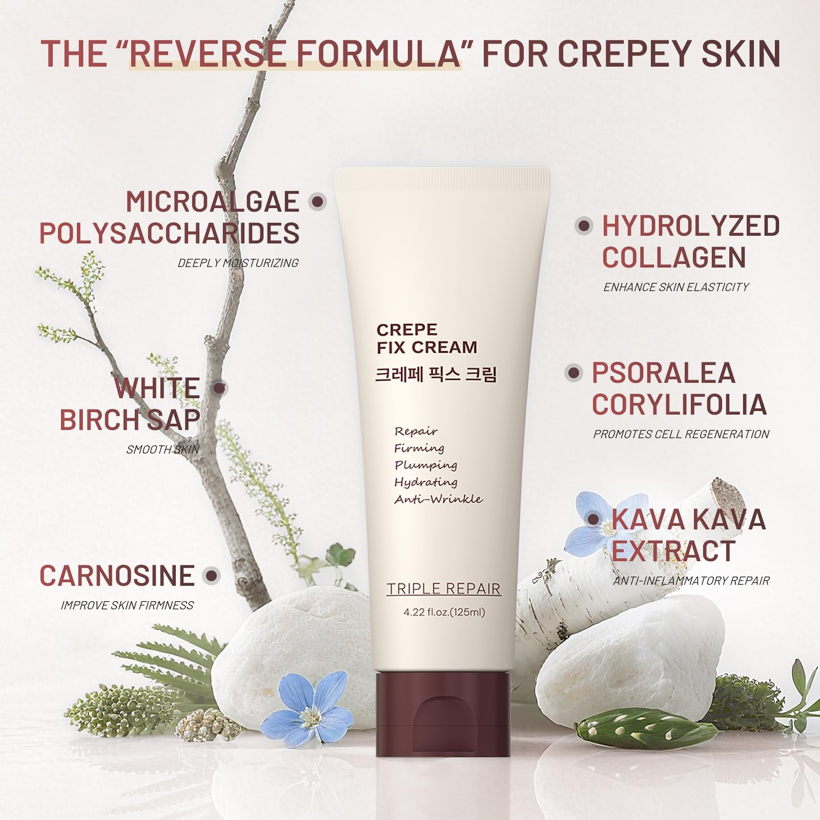 ZZILME Crepe Fix Cream on face for deep hydration and smoothing.