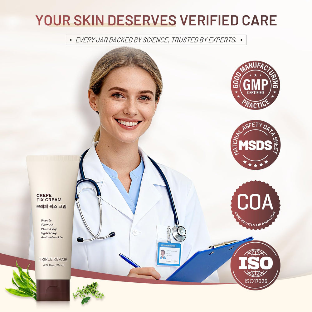 ZZILME Crepe Fix Cream on hands to plump and revitalize skin.