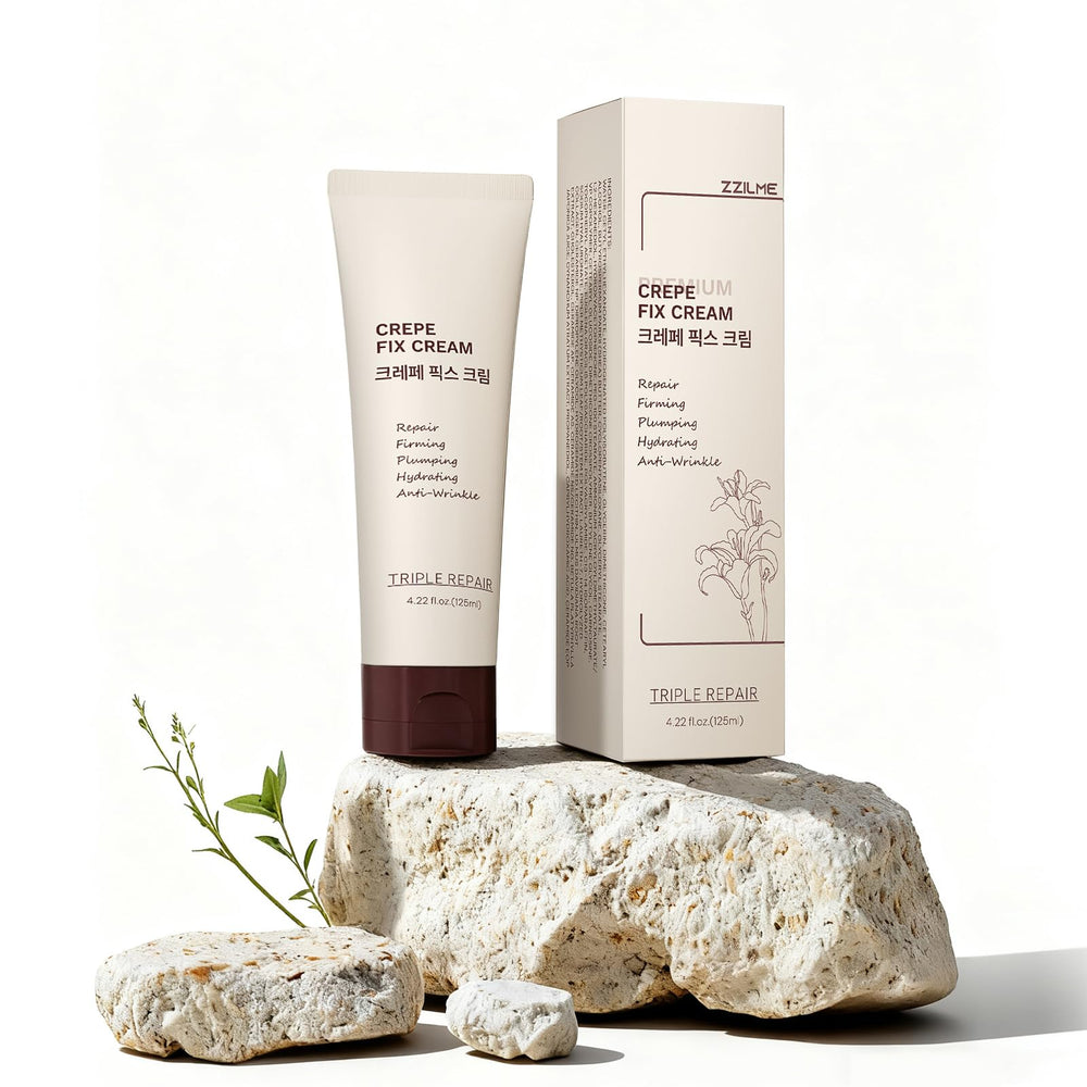 ZZILME Crepe Fix Cream on neck for firming and hydration.