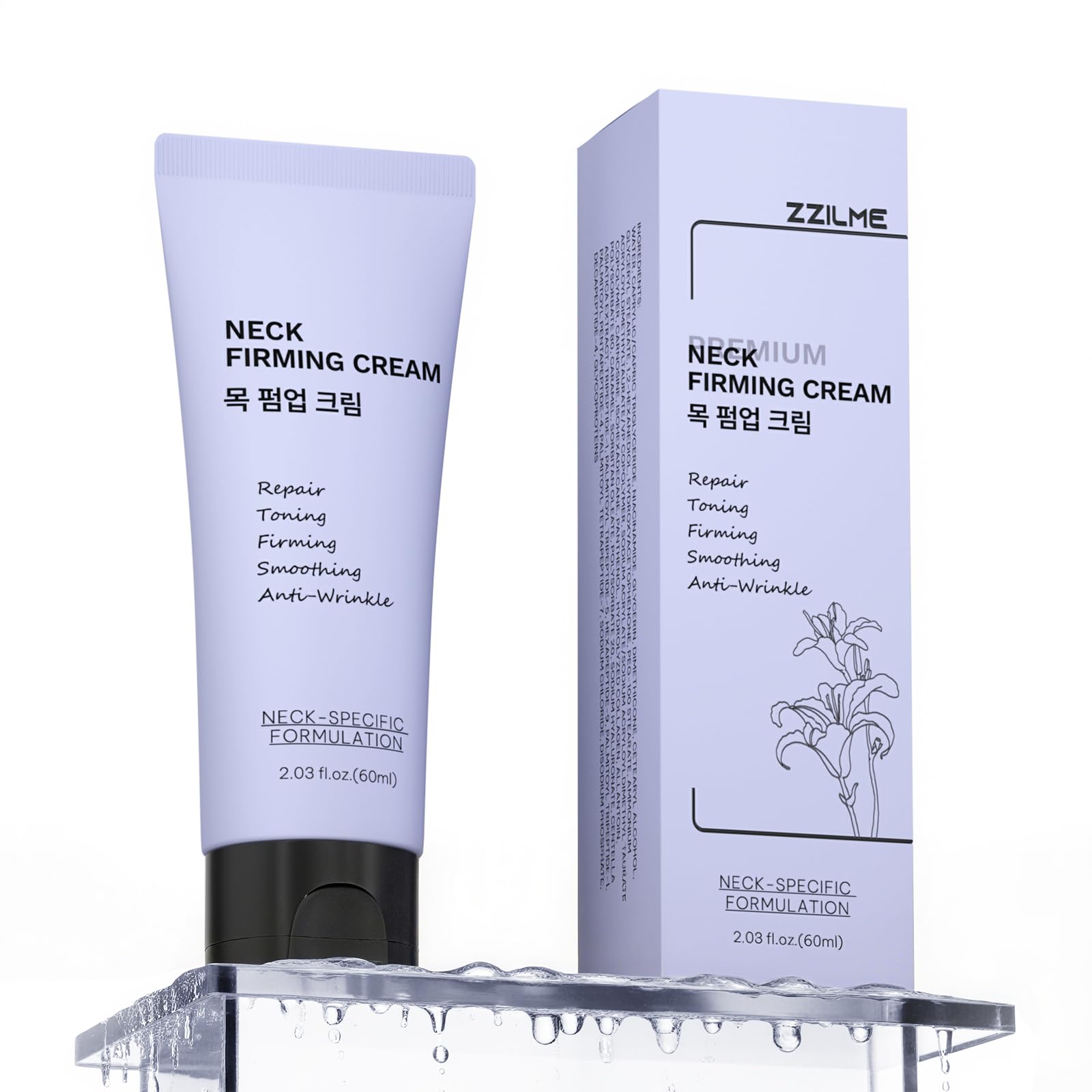 ZZILME Premium Neck Cream bottle close-up delivering rich hydration for smoother skin