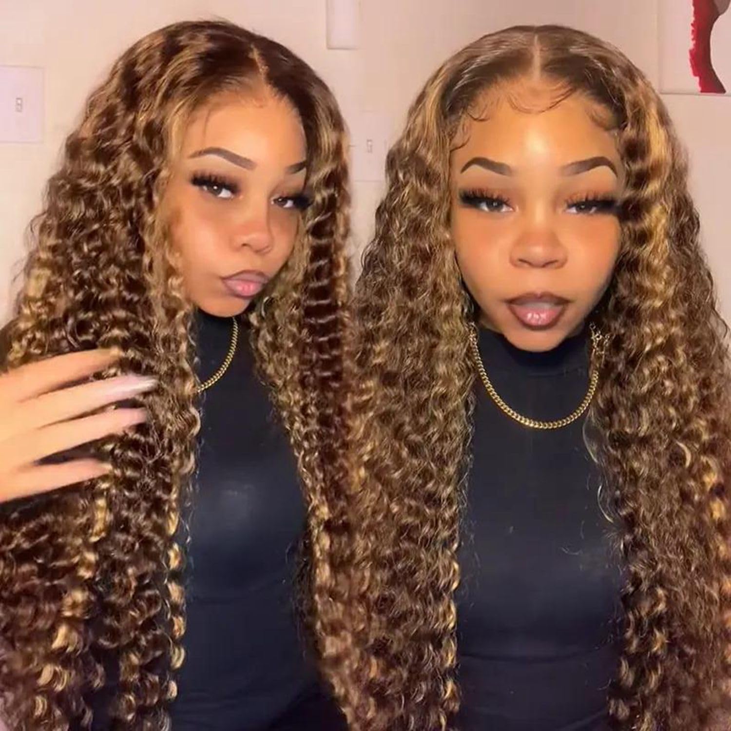 ZZMDS honey-blonde highlight wig close-up showing soft, natural shine
